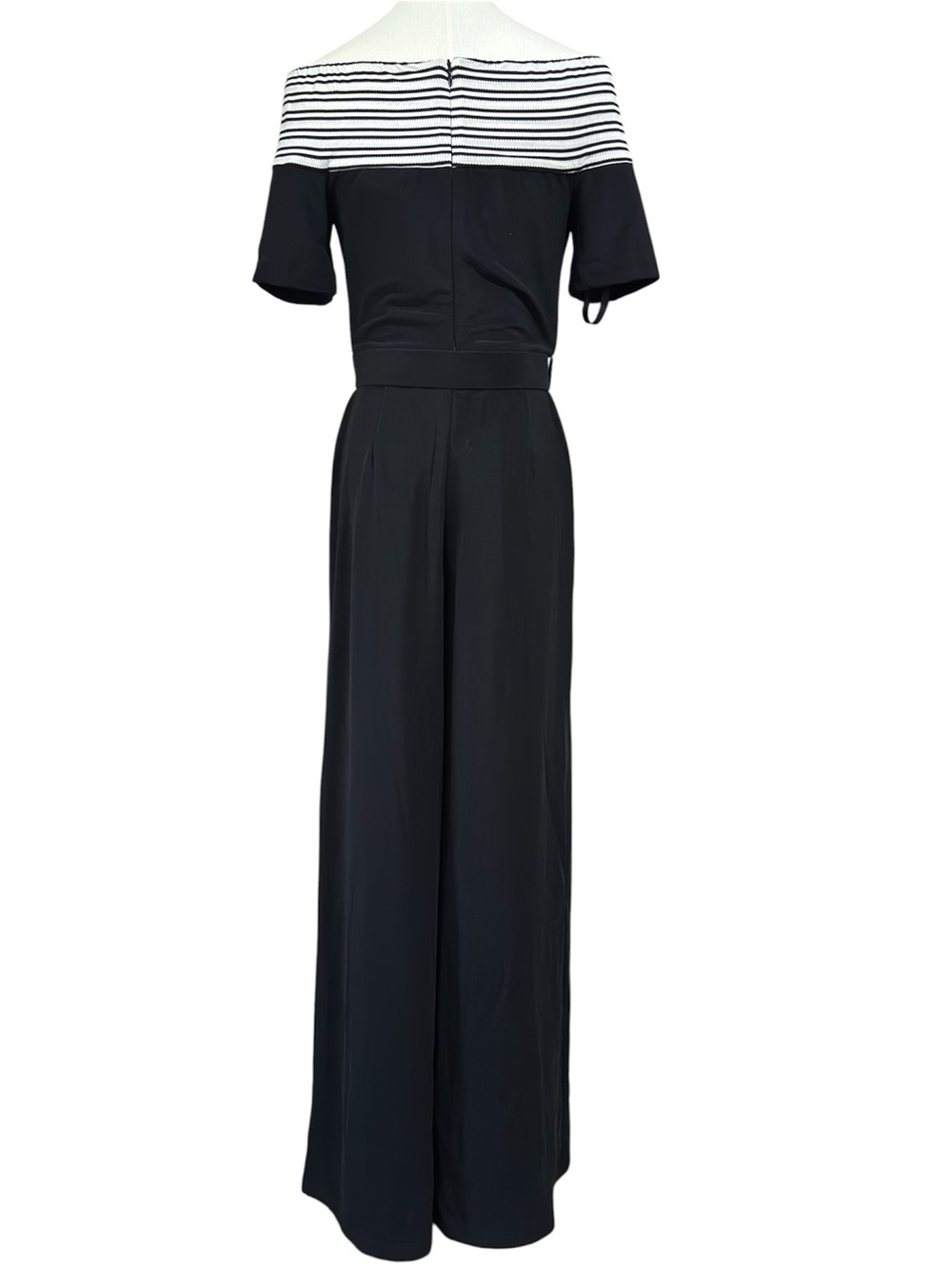 Joseph Ribkoff Wide Leg Jumpsuit 6 Nautical Off Shoulder Quiet Luxury Black - Picture 7 of 12